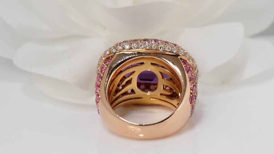 Bague Bague or jaune améthyste diamants tourmalines roses 58 Facettes 31045