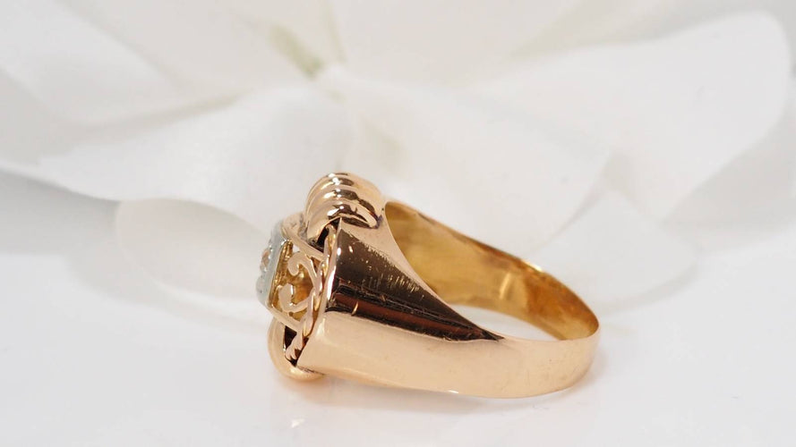 Bague Bague Tank en or rose et diamant taille ancienne 0,12ct 58 Facettes 27639