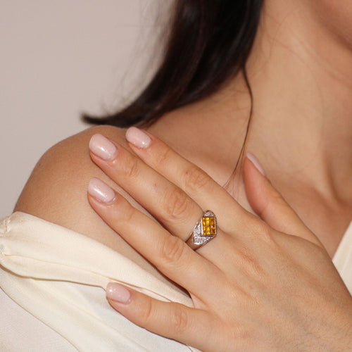 Bague 53 Bague en Or Citrine et Diamants 58 Facettes