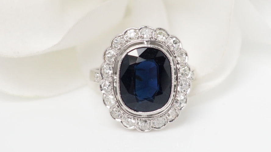 Bague 49 Bague entourage en platine saphir et diamants 58 Facettes 31152