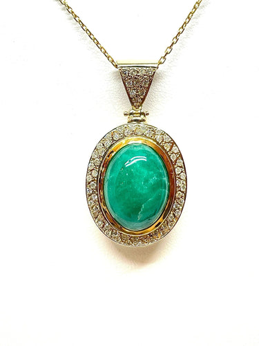 Collier Chaîne et pendentif or jaune jade vert et diamants 58 Facettes
