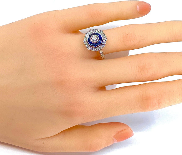 Bague 54 Bague Or blanc Saphirs et Diamants 58 Facettes AB220