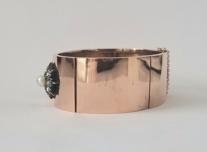 Bracelet Bracelet ancien or rose, perles et diamants anciens 58 Facettes