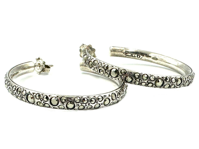 Boucles d'oreilles POMELLATO 67. Créoles argent et marcassites 58 Facettes