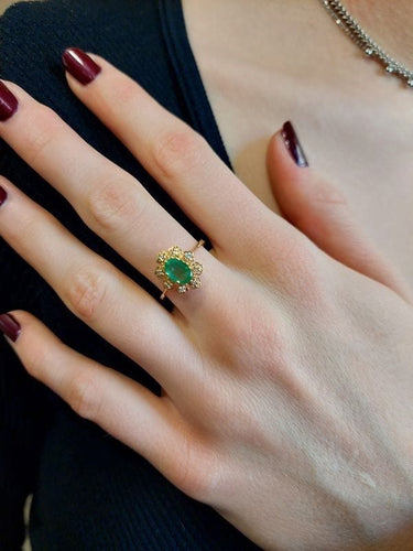 Bague 53 BAGUE MARGUERITE ÉMERAUDE ET DIAMANTS 58 Facettes 078191