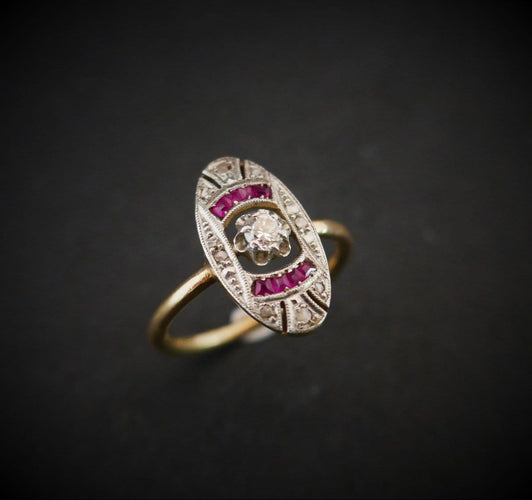 Bague 51.5 Bague Art Déco Diamants Et Rubis Calibrés 58 Facettes 852699