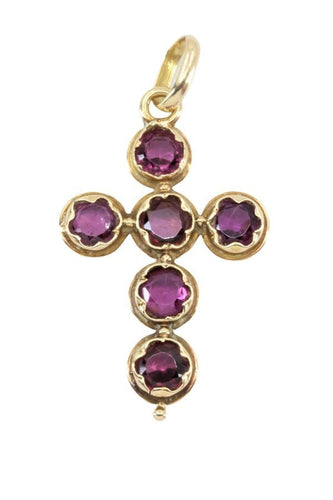 Pendentif CROIX ANCIENNE AMÉTHYSTES 58 Facettes 044641