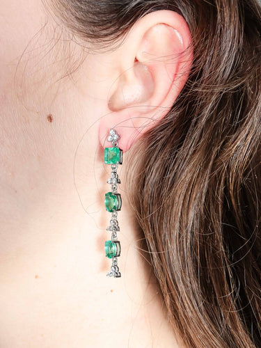 Boucles d'oreilles Pendants d'oreilles Emeraudes Diamants 58 Facettes