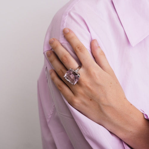 Bague Bague cocktail Kunzite Or blanc 58 Facettes 0006