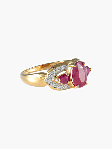 Bague Bague triptyque rubis poire et brillant or jaune 58 Facettes LP49-3