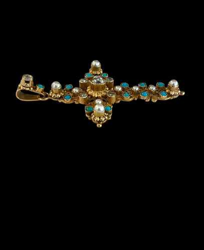Pendentif Croix Napoléon III Turquoises Perles fines 58 Facettes 1157412