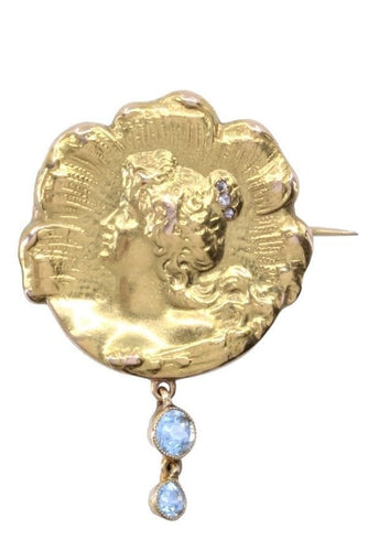 Broche BROCHE ANCIENNE AIGUE MARINE ET DIAMANTS 58 Facettes 069871