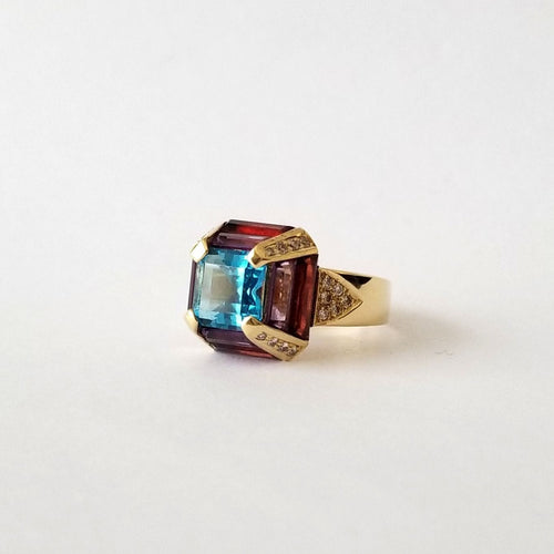 Bague 54 Bague Topaze Améthystes Grenats Diamants 58 Facettes