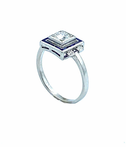 Bague Bague Art Déco platine, diamants et saphirs calibrés 58 Facettes