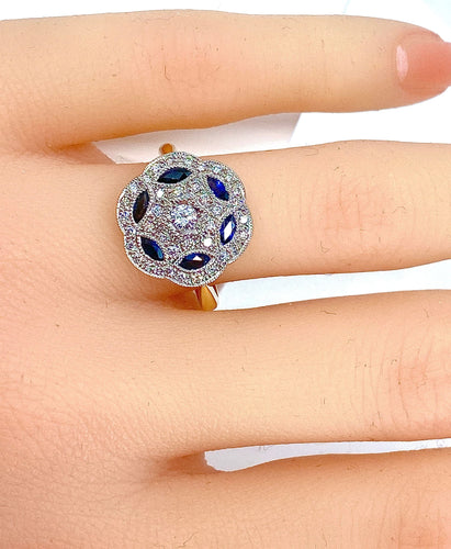 Bague 52 Bague Or jaune et Or blanc Saphirs et Diamants 58 Facettes AB219