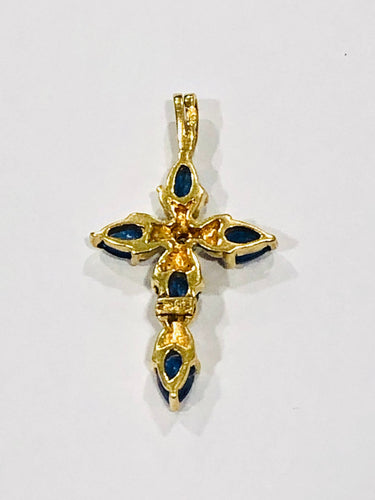 Pendentif Pendentif croix or jaune saphirs et diamant 58 Facettes