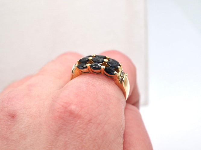 Bague Bague retro saphirs diamants or jaune 58 Facettes