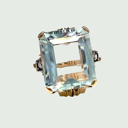 Bague 46 SORTIJA de ORO 18 kts con DIAMANTES Y AGUAMARINA 58 Facettes Q944A