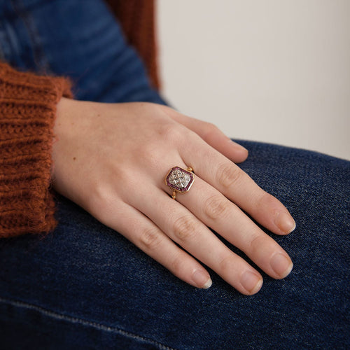 Bague 58 Bague Damier Rubis Diamants 58 Facettes JE511