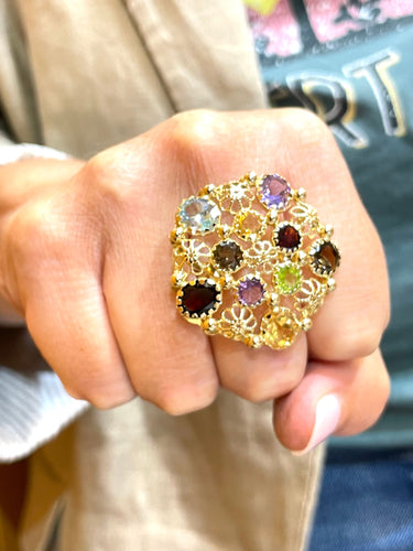 Bague 58 Bague Champignon Or jaune Pierres fines 58 Facettes