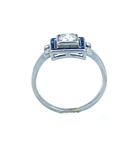 Bague Bague Art Déco platine, diamants et saphirs calibrés 58 Facettes