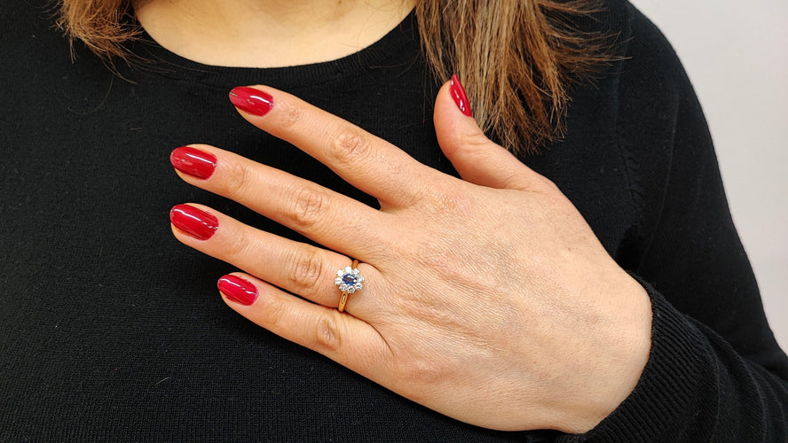 Bague 54 Bague marguerite saphir et diamants 58 Facettes FA-5