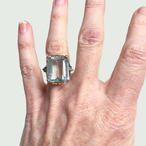 Bague 46 SORTIJA de ORO 18 kts con DIAMANTES Y AGUAMARINA 58 Facettes Q944A