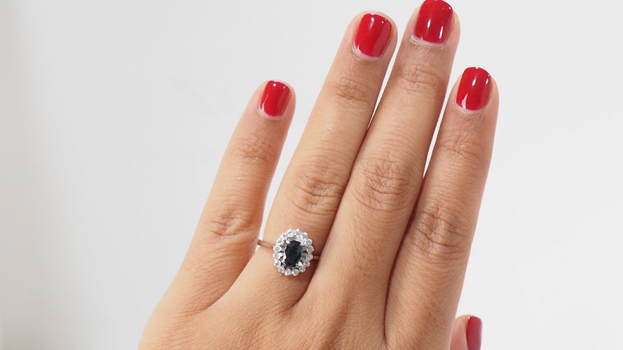 Bague 53 Bague Marguerite En Or Blanc, Saphir Et Diamants 58 Facettes 31757