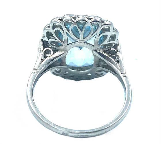 Bague Bague Belle Époque platine, aigue-marine et diamants 58 Facettes