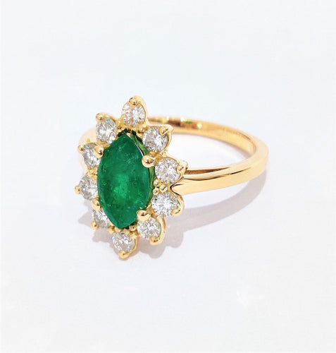 Bague 53 Bague marquise or jaune émeraude et diamants 58 Facettes 1-828/7