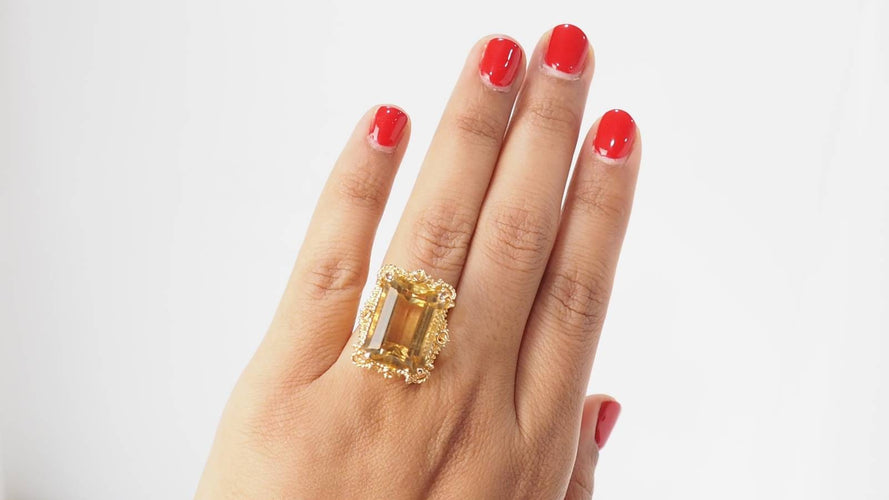 Bague 56 Bague vintage en or jaune et citrine 58 Facettes 32214