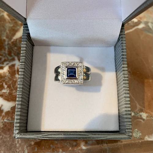 Bague 48 Bague Géométrique Saphir Princesse Diamants Or Gris 58 Facettes BSA66