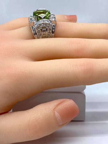 Bague Bague Art Déco Platine diamants et péridot 58 Facettes