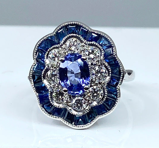 Bague 51 Bague marguerite Or Saphirs Diamants 58 Facettes AB214