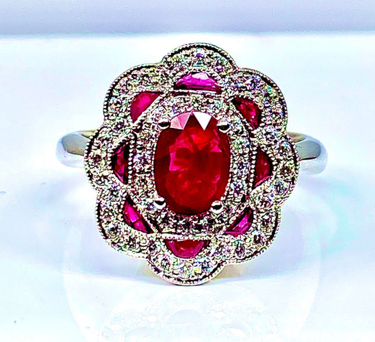 Bague 51 Bague marguerite Or blanc Rubis et Diamants 58 Facettes AB218