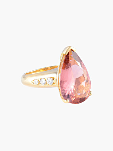Bague 52 Bague Tourmaline pêche Diamants 58 Facettes