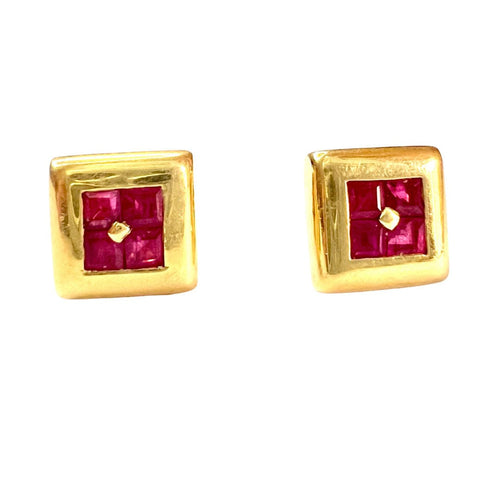 Boucles d'oreilles BOUCLES D'OREILLES CARREES RUBIS 58 Facettes Q913A