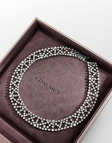CHAUMET - Collier Haute Joaillerie - Toile de Givre - Or blanc et Diamants 58 Facettes