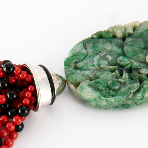 Collier Collier Sautoir Or blanc Jade Corail Onyx 58 Facettes 0009