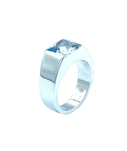 Bague Cartier Collection Tank, bague or gris 18K et aigue-marine 58 Facettes