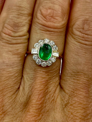Bague Bague or platine émeraude diamants 58 Facettes