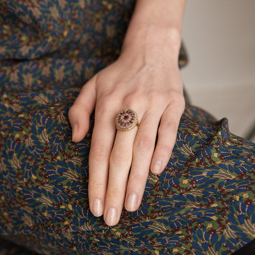 Bague 50.5 Bague Rubis Roses de Diamant, XIXe siècle 58 Facettes