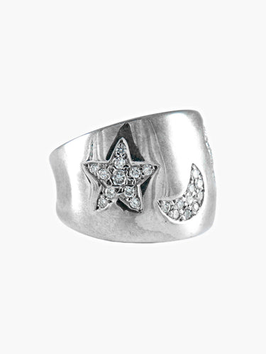 Bague 54 BAGUE OR BLANC DIAMANTS LUNE, ETOILE, COEUR 58 Facettes