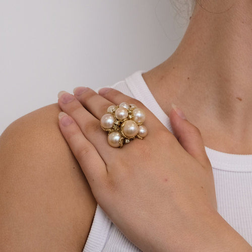 Bague 54 Bague Cocktail Perles Diamants 58 Facettes FL249