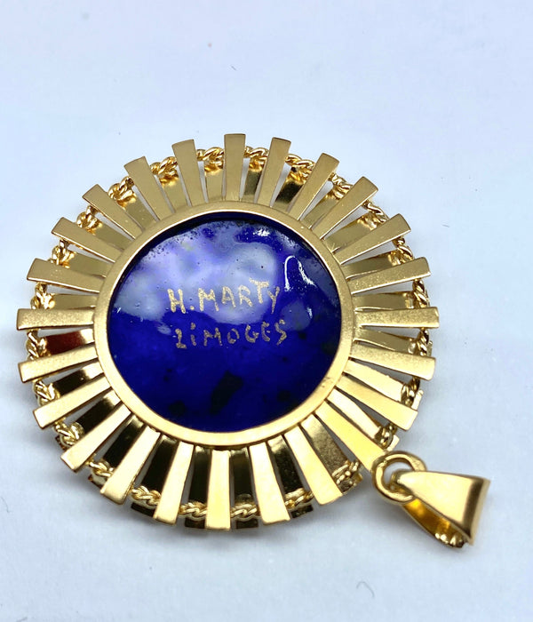 Pendentif Pendentif Soleil émail bleu, Limoges H.MARTY 58 Facettes