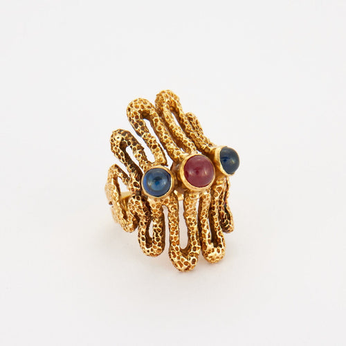 Bague 48 LALAOUNIS - Bague cabochons de saphirs et rubis 58 Facettes