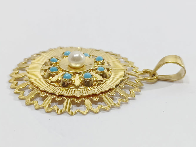 Pendentif Pendentif Or Turquoises Et Perle 58 Facettes 3096/1