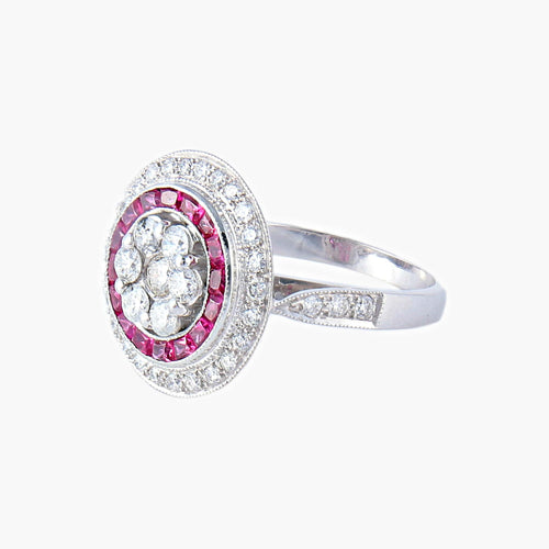 Bague 57 Bague style Art Déco Diamants et Rubis 58 Facettes