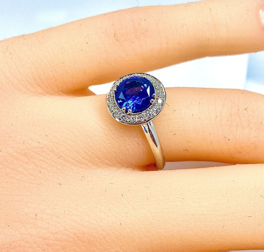 Bague 53 Bague Marguerite Or blanc Saphir et Diamants 58 Facettes AB222