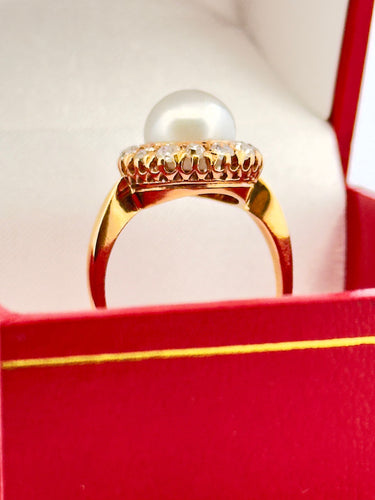 Bague 59 Bague ancienne en or et diamants et perle 58 Facettes